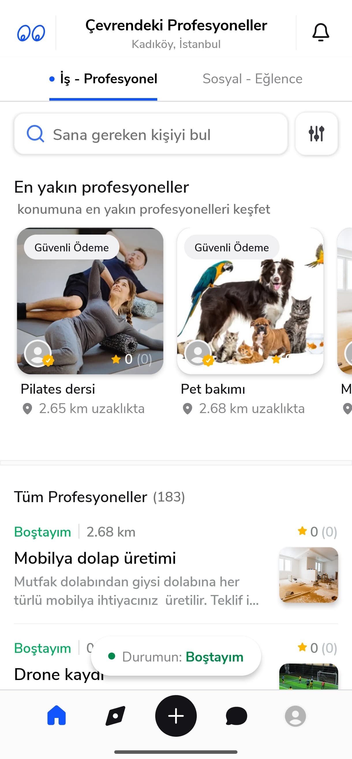 Boştayım uygulaması ekran görüntüsü